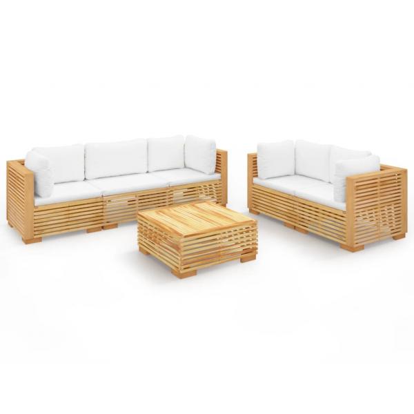 6-tlg. Garten-Lounge-Set mit Kissen Massivholz Teak