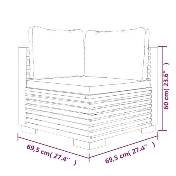 Garten-Ecksofa mit Creme Kissen Massivholz Teak