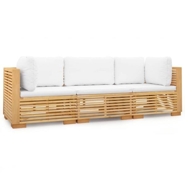 3-tlg. Garten-Lounge-Set mit Kissen Massivholz Teak