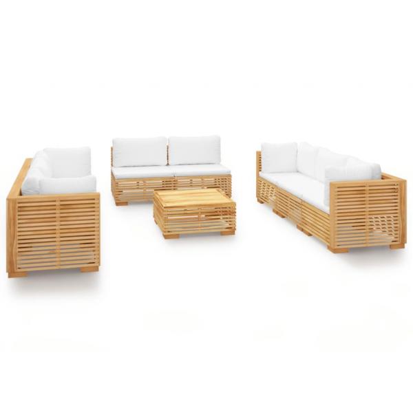 9-tlg. Garten-Lounge-Set mit Kissen Massivholz Teak