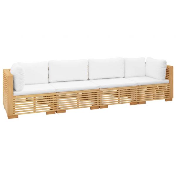 4-tlg. Garten-Lounge-Set mit Kissen Massivholz Teak