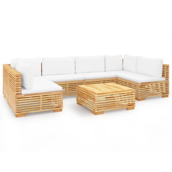 7-tlg. Garten-Lounge-Set mit Kissen Massivholz Teak