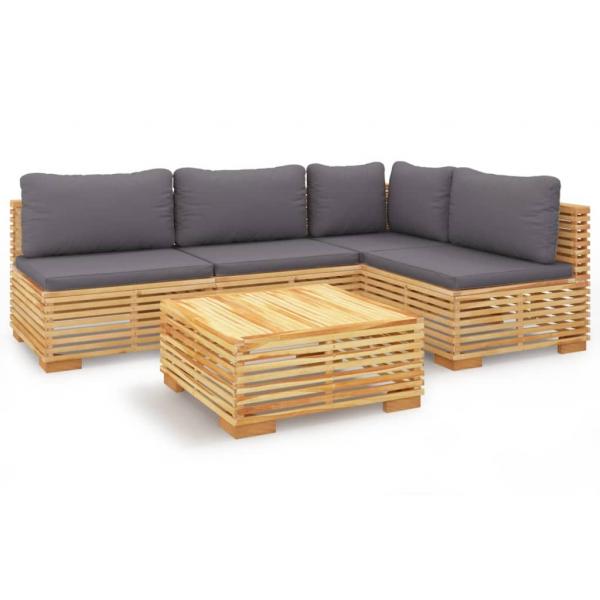 5-tlg. Garten-Lounge-Set mit Kissen Massivholz Teak