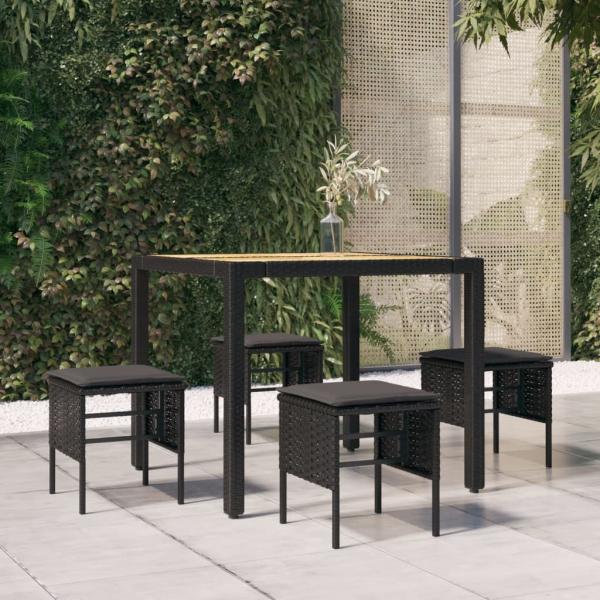 ARDEBO.de - Gartenhocker mit Kissen 4 Stk. Schwarz Poly Rattan