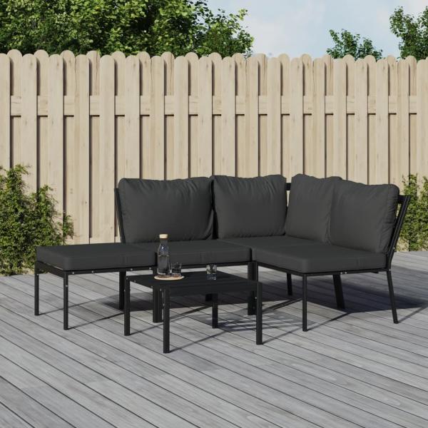 ARDEBO.de - 5-tlg. Garten-Lounge-Set mit Grauen Kissen Stahl