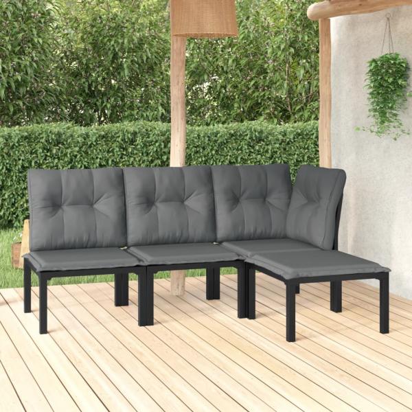 ARDEBO.de - 4-tlg. Garten-Lounge-Set Schwarz und Grau Poly Rattan