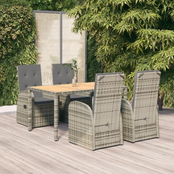 ARDEBO.de - 5-tlg. Garten-Essgruppe mit Kissen Grau Poly Rattan