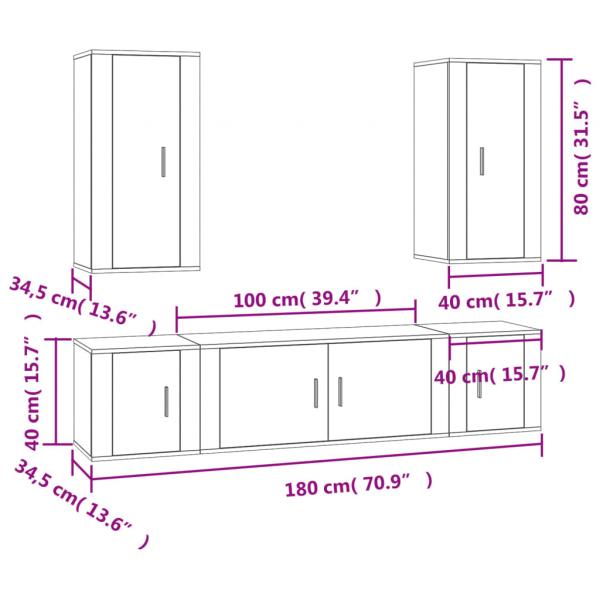 5-tlg. TV-Schrank-Set Hochglanz-Weiß Holzwerkstoff