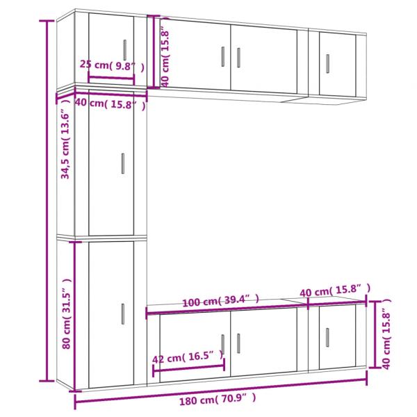 7-tlg. TV-Schrank-Set Hochglanz-Weiß Holzwerkstoff