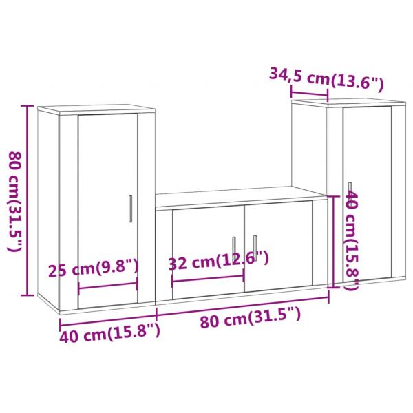 3-tlg. TV-Schrank-Set Weiß Holzwerkstoff