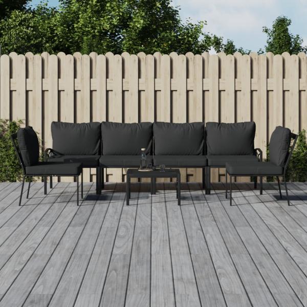 ARDEBO.de - 7-tlg. Garten-Lounge-Set mit Grauen Kissen Stahl