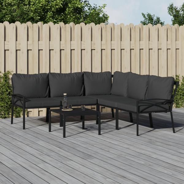 ARDEBO.de - 6-tlg. Garten-Lounge-Set mit Grauen Kissen Stahl