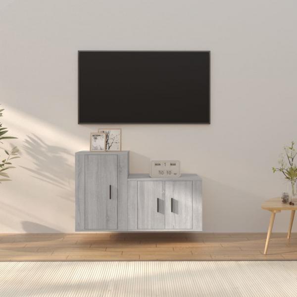 ARDEBO.de - 2-tlg. TV-Schrank-Set Grau Sonoma Holzwerkstoff