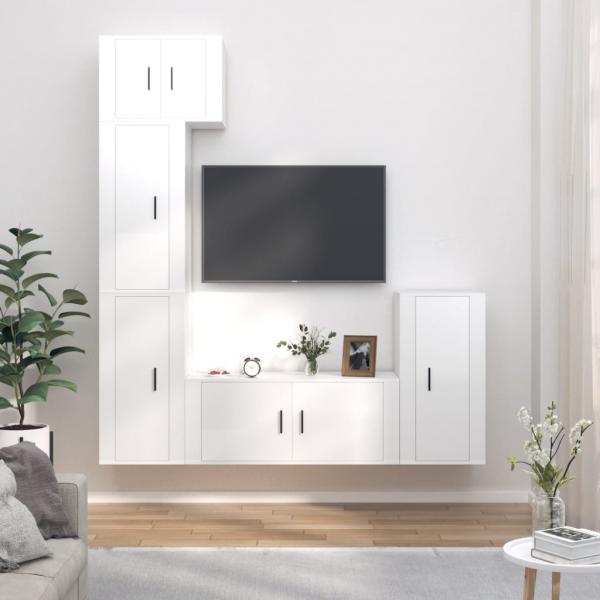 ARDEBO.de - 5-tlg. TV-Schrank-Set Hochglanz-Weiß Holzwerkstoff