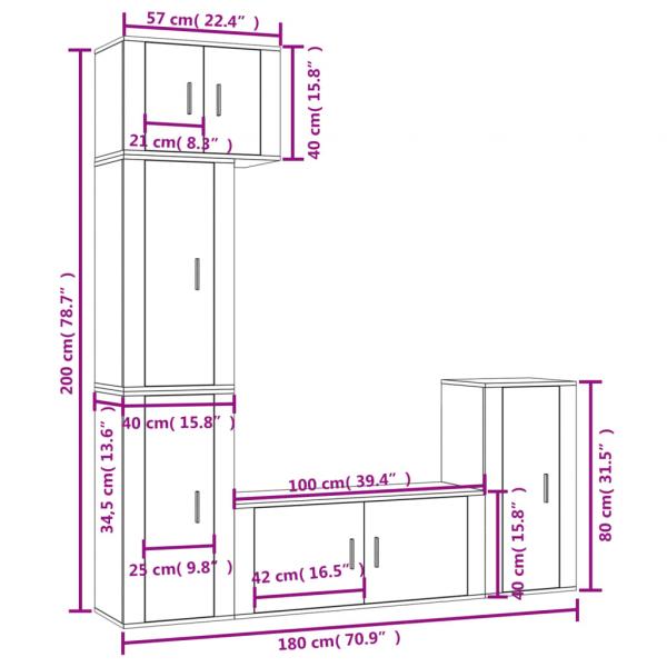 5-tlg. TV-Schrank-Set Hochglanz-Weiß Holzwerkstoff