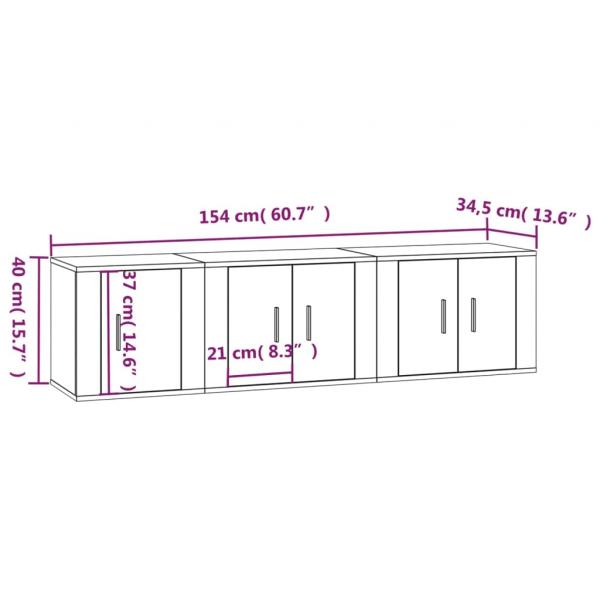 3-tlg. TV-Schrank-Set Schwarz Holzwerkstoff