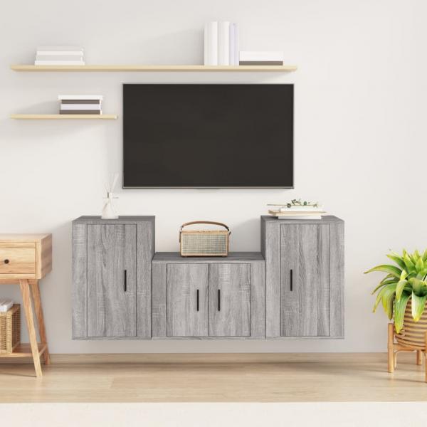 ARDEBO.de - 3-tlg. TV-Schrank-Set Grau Sonoma Holzwerkstoff