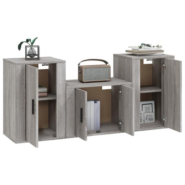 3-tlg. TV-Schrank-Set Grau Sonoma Holzwerkstoff