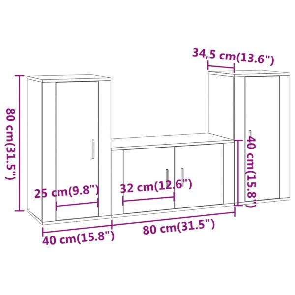 3-tlg. TV-Schrank-Set Räuchereiche Holzwerkstoff