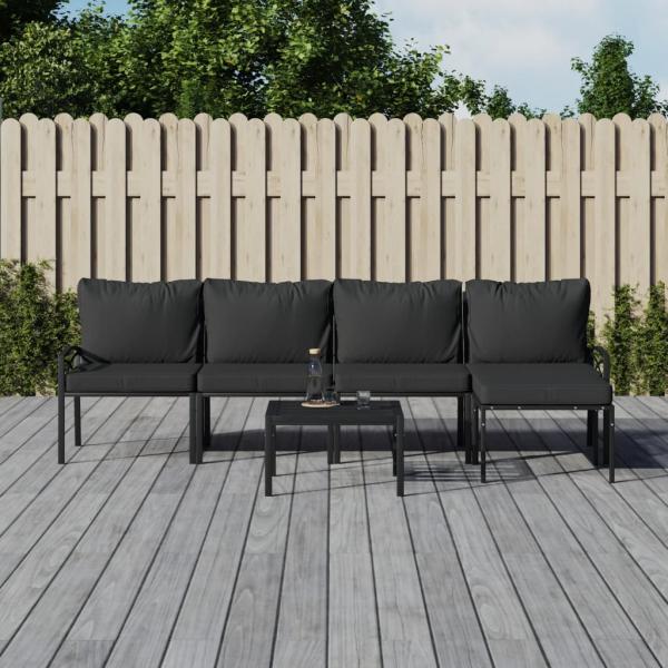 ARDEBO.de - 6-tlg. Garten-Lounge-Set mit Grauen Kissen Stahl