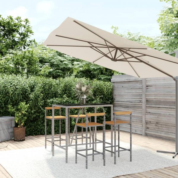 ARDEBO.de - 5-tlg. Gartenbar-Set Grau Poly Rattan & Massivholz Akazie