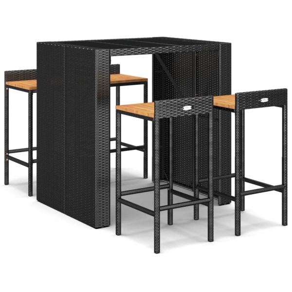 5-tlg. Gartenbar-Set Schwarz Poly Rattan & Massivholz Akazie