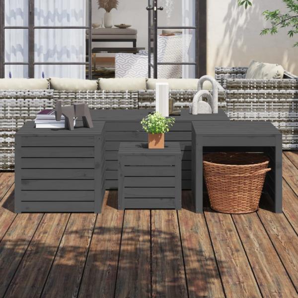 ARDEBO.de - 4-tlg. Gartenbox-Set Grau Massivholz Kiefer