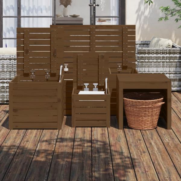 4-tlg. Gartenbox-Set Honigbraun Massivholz Kiefer