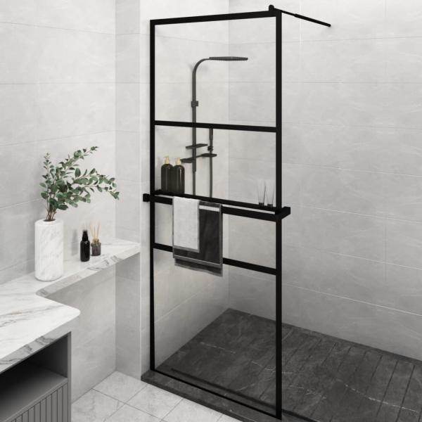 ARDEBO.de - Duschwand mit Ablage für Walk-In-Dusche Schwarz 80x195 cm ESG