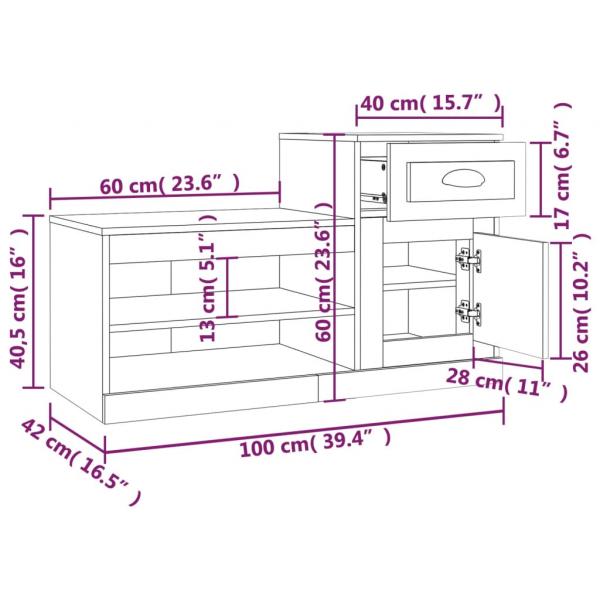 Schuhschrank Braun Eichen-Optik 100x42x60 cm Holzwerkstoff