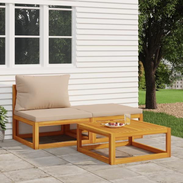 ARDEBO.de - 3-tlg. Garten-Lounge-Set mit Kissen Massivholz Akazie