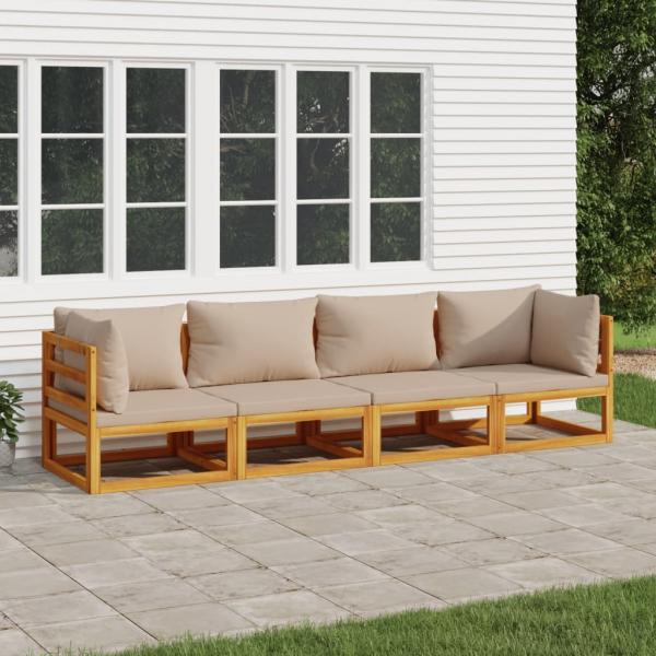 ARDEBO.de - 4-tlg. Garten-Lounge-Set mit Taupe Kissen Massivholz