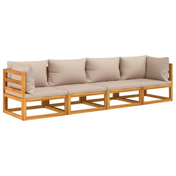 4-tlg. Garten-Lounge-Set mit Taupe Kissen Massivholz