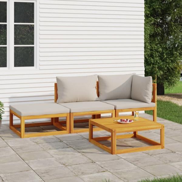 ARDEBO.de - 4-tlg. Garten-Lounge-Set mit Hellgrauen Kissen Massivholz