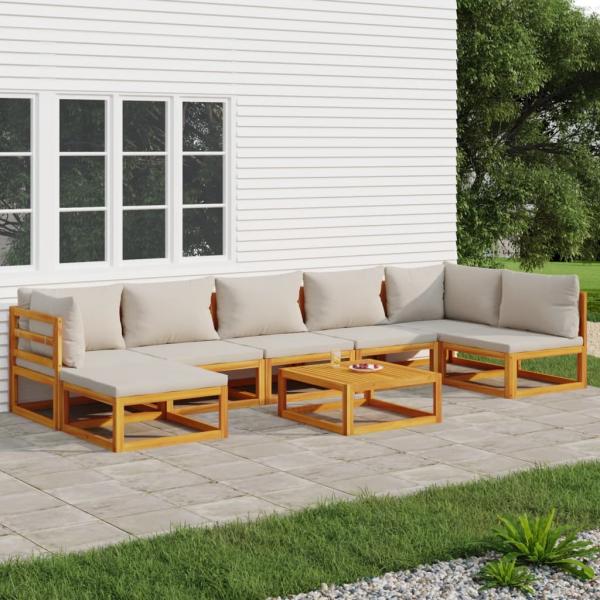 ARDEBO.de - 8-tlg. Garten-Lounge-Set mit Hellgrauen Kissen Massivholz