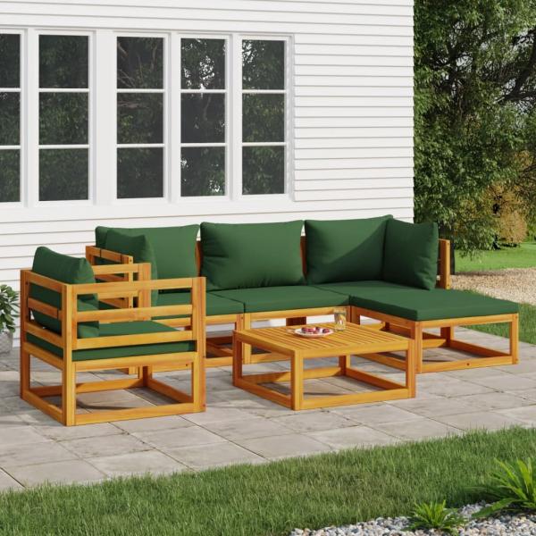 ARDEBO.de - 6-tlg. Garten-Lounge-Set mit Grünen Kissen Massivholz