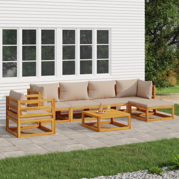 ARDEBO.de - 7-tlg. Garten-Lounge-Set mit Taupe Kissen Massivholz