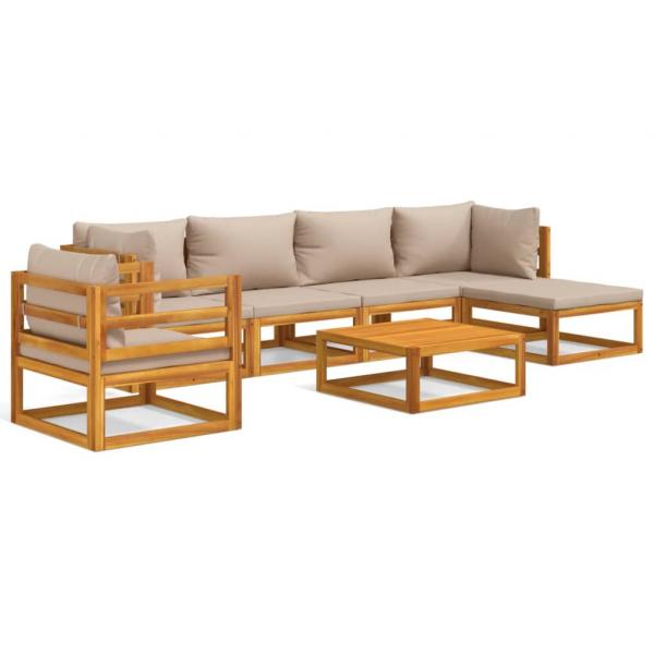 7-tlg. Garten-Lounge-Set mit Taupe Kissen Massivholz