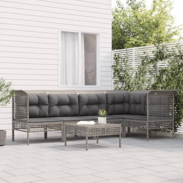 ARDEBO.de - 6-tlg. Garten-Lounge-Set mit Kissen Grau Poly Rattan