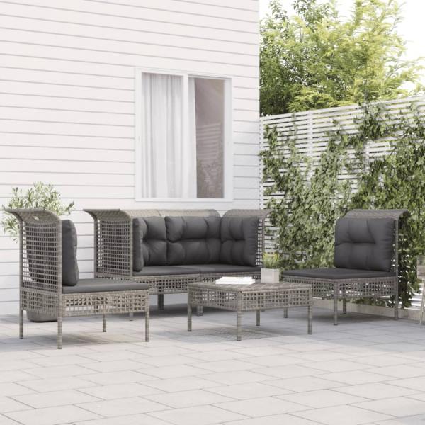 ARDEBO.de - 5-tlg. Garten-Lounge-Set mit Kissen Grau Poly Rattan