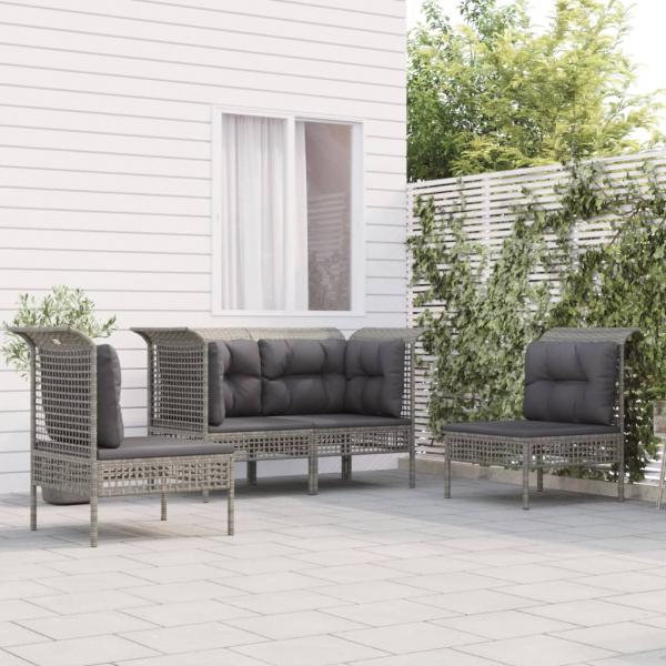 ARDEBO.de - 4-tlg. Garten-Lounge-Set mit Kissen Grau Poly Rattan