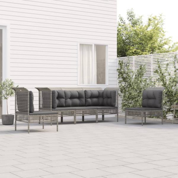 ARDEBO.de - 5-tlg. Garten-Lounge-Set mit Kissen Grau Poly Rattan