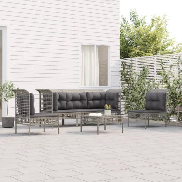 ARDEBO.de - 6-tlg. Garten-Lounge-Set mit Kissen Grau Poly Rattan