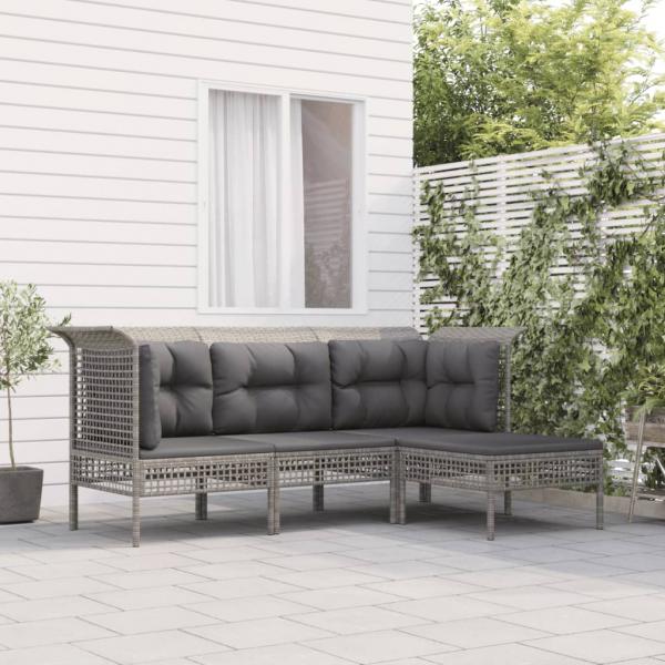 ARDEBO.de - 4-tlg. Garten-Lounge-Set mit Kissen Grau Poly Rattan