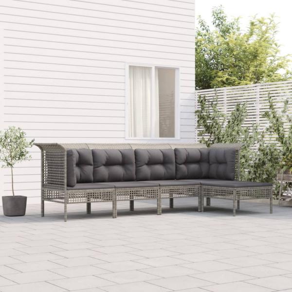 ARDEBO.de - 5-tlg. Garten-Lounge-Set mit Kissen Grau Poly Rattan