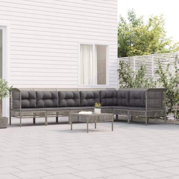 ARDEBO.de - 8-tlg. Garten-Lounge-Set mit Kissen Grau Poly Rattan