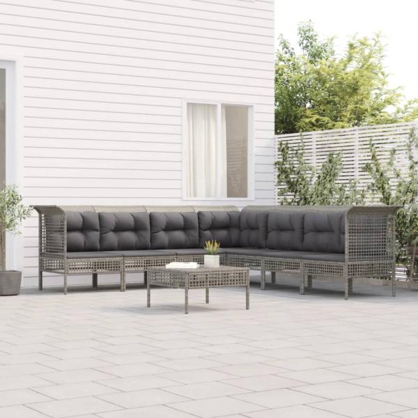 ARDEBO.de - 8-tlg. Garten-Lounge-Set mit Kissen Grau Poly Rattan