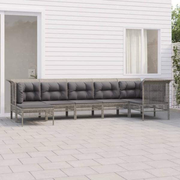 ARDEBO.de - 7-tlg. Garten-Lounge-Set mit Kissen Grau Poly Rattan