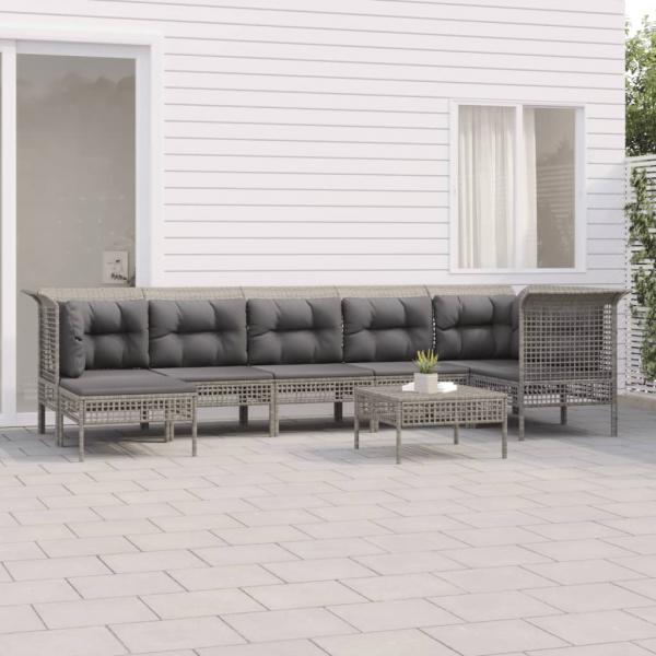 ARDEBO.de - 8-tlg. Garten-Lounge-Set mit Kissen Grau Poly Rattan