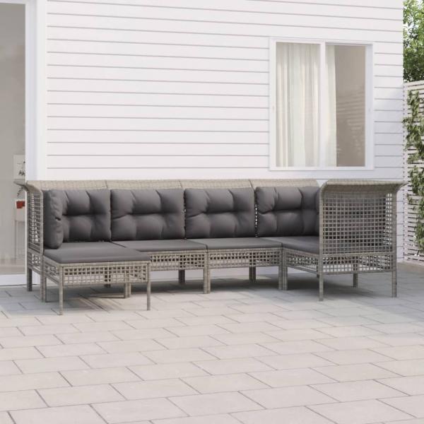 ARDEBO.de - 6-tlg. Garten-Lounge-Set mit Kissen Grau Poly Rattan